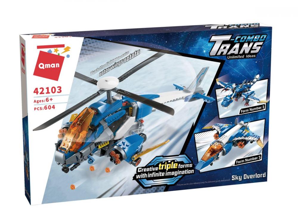 QMAN® 42103 | lego-kompatibilis építőjáték | 604 db építőkocka | 3-az-1-ben szuper kreátor Helikopter, Repülő sárkány vagy Vadászgép