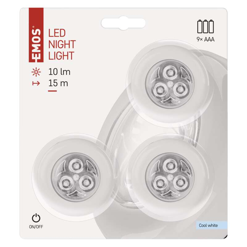 EMOS LED éjjeli fény 3 dióda, 10lm, elemes, 3 darabos szett