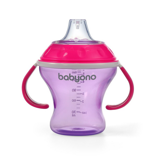 BabyOno itatópohár - csöpögésmentes puha csőrrel 3hó 180ml pink