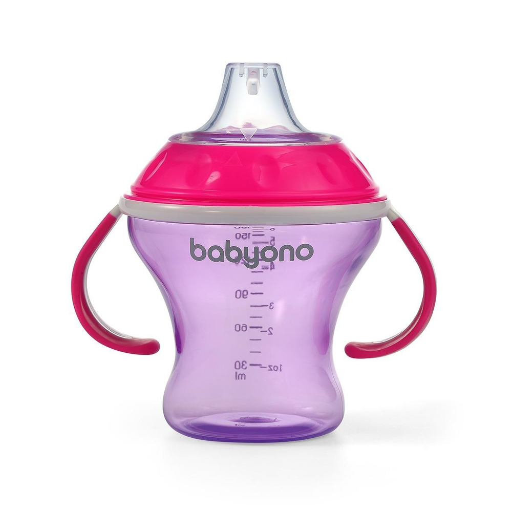 BabyOno itatópohár - csöpögésmentes puha csőrrel 3hó 180ml pink