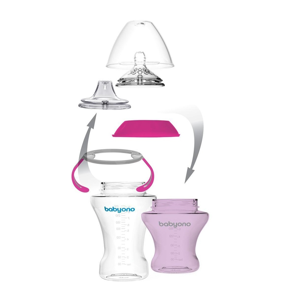 BabyOno itatópohár - csöpögésmentes puha csőrrel 3hó 180ml pink