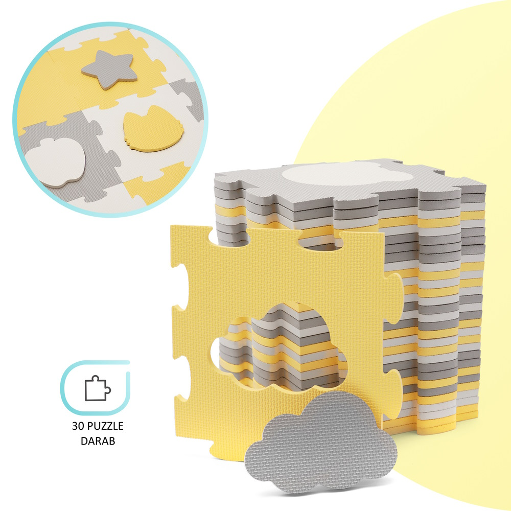 Kinderkraft szivacspuzzle szőnyeg - Luno Shape 30db sárga-szürke