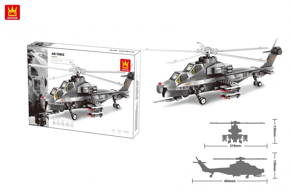 WANGE® 4002 | készségfejlesztő katonai építőjáték | 264 db építőkocka | Katonai helikopter