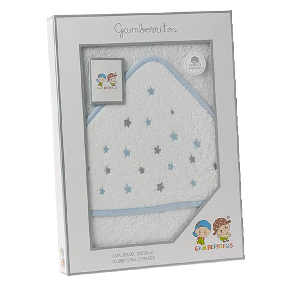 Gamberritos fürdőlepedő - kapucnis 100x100cm csillagok fehér/kék 10680