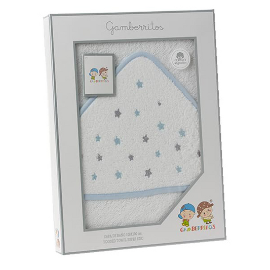 Gamberritos fürdőlepedő - kapucnis 100x100cm csillagok fehér/kék 10680