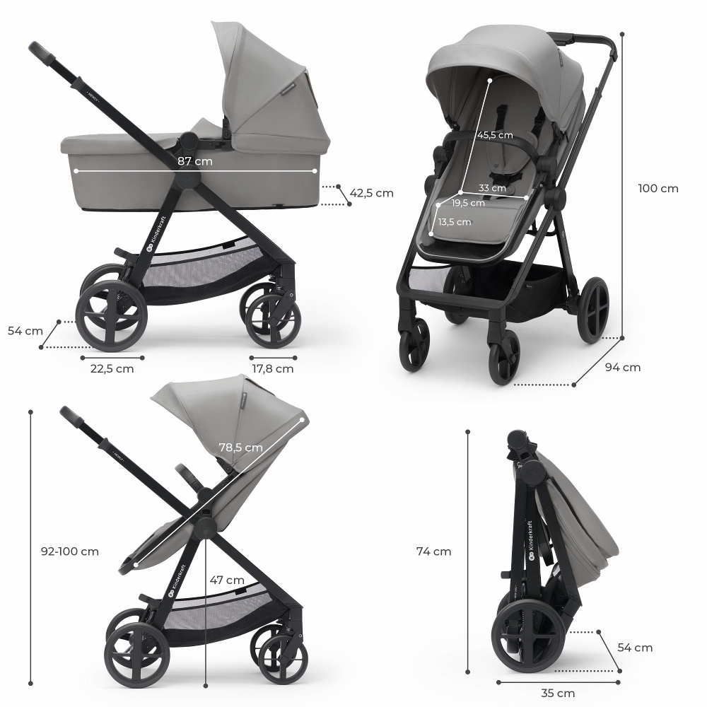 Kinderkraft babakocsi többfunkciós NEWLY 3in1 MINK PRO szürke