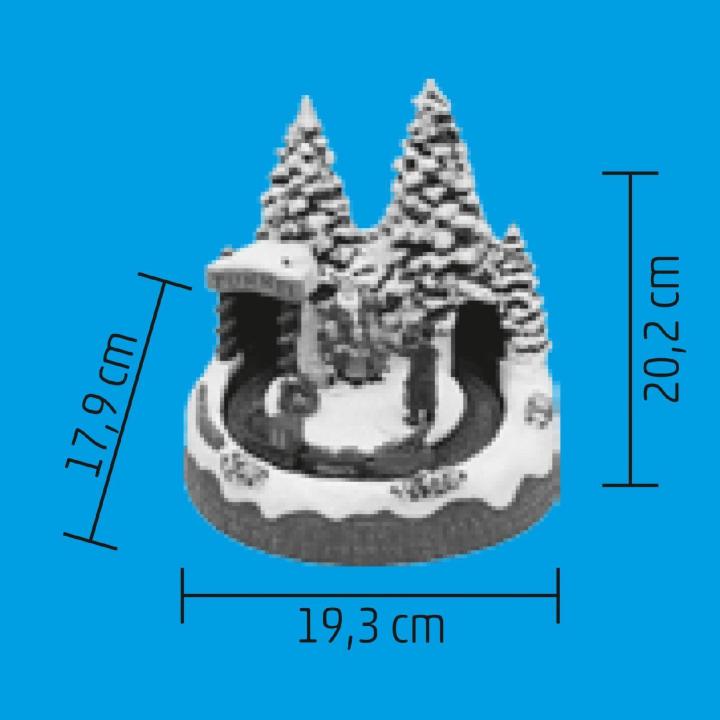 Világító karácsonyi életkép, fényképésszel, Mikulással és vonattal 19,3cm DRM 8