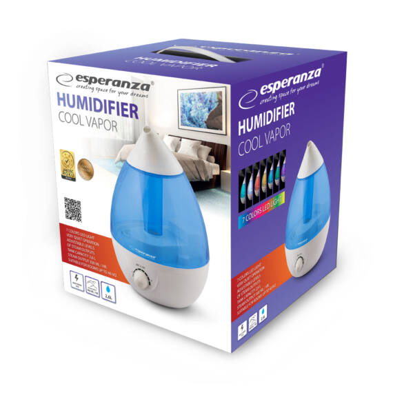 Esperanza EHA005, Cool Vapor, 2.6L, 25W, 300 ml/óra, Ultrahangos, Párásító készülék