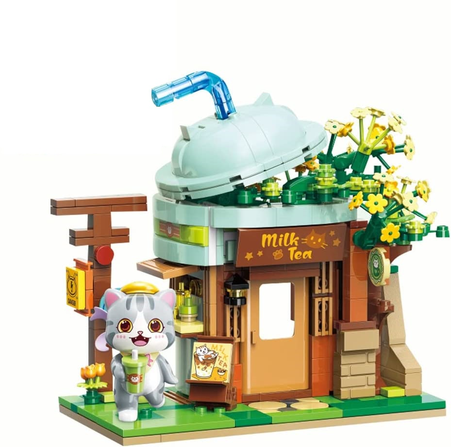 QMAN® K28007 Keeppley | lego-kompatibilis építőjáték | 411 db építőkocka| Ash macska Milk tea shopja