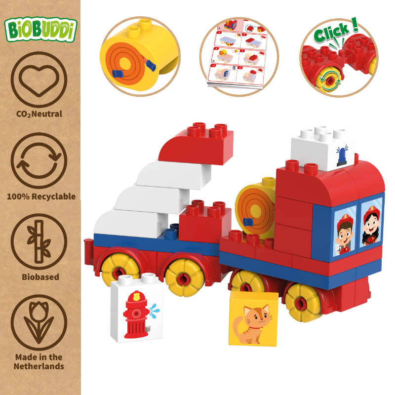 BiOBUDDi BB-0249 | legó-duplo-kompatibilis bio építőjáték | Tűzoltóautó