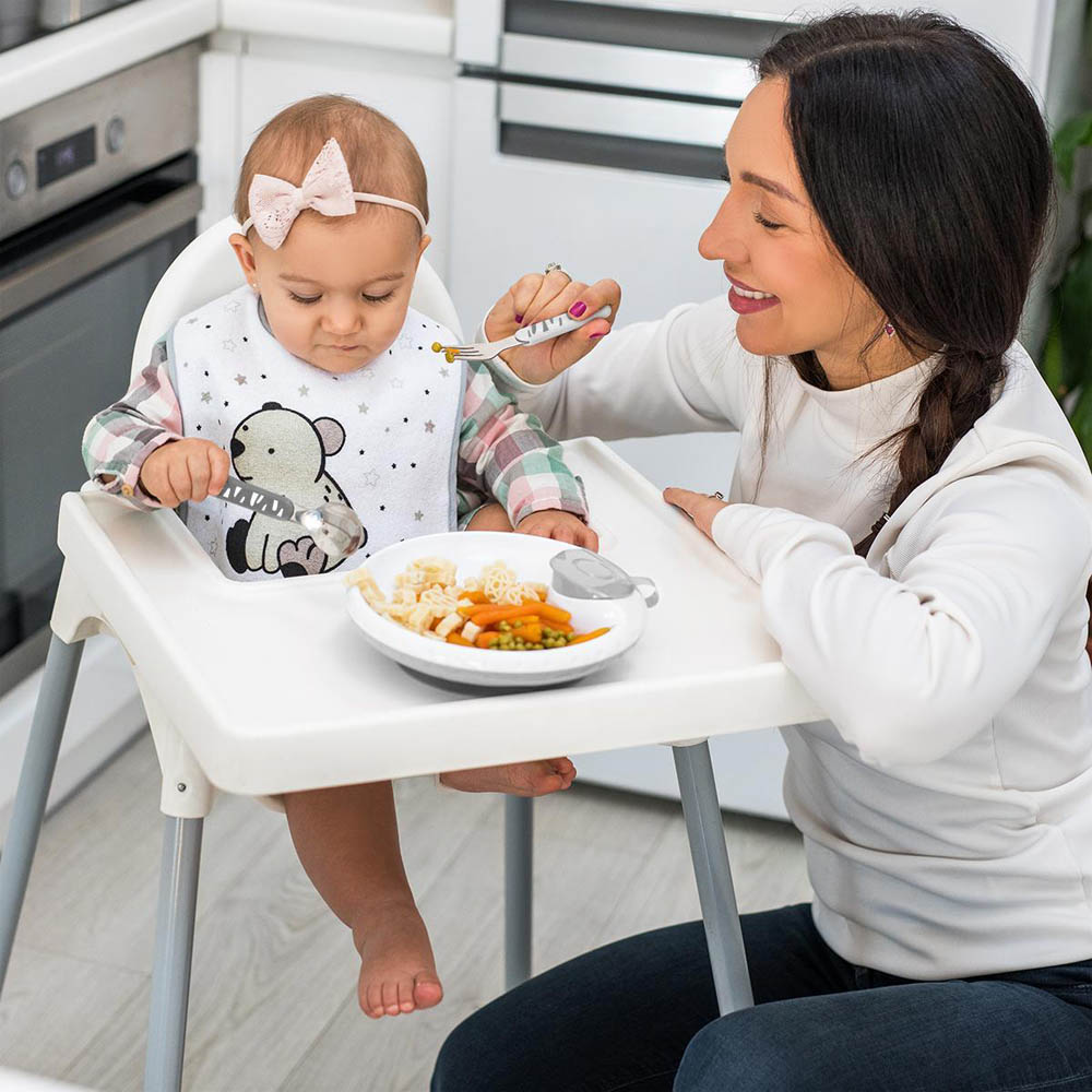 BabyOno evőeszköz-készlet - rozsdamentes acél szürke csíkos 1065/01