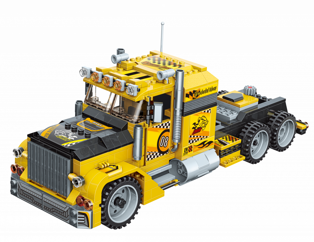 QMAN® 42108 | lego-kompatibilis építőjáték |  637 db építőkocka | 3-az-1-ben Csőrös kamion, Pick-up vagy Cross-autó – felhúzhatóak