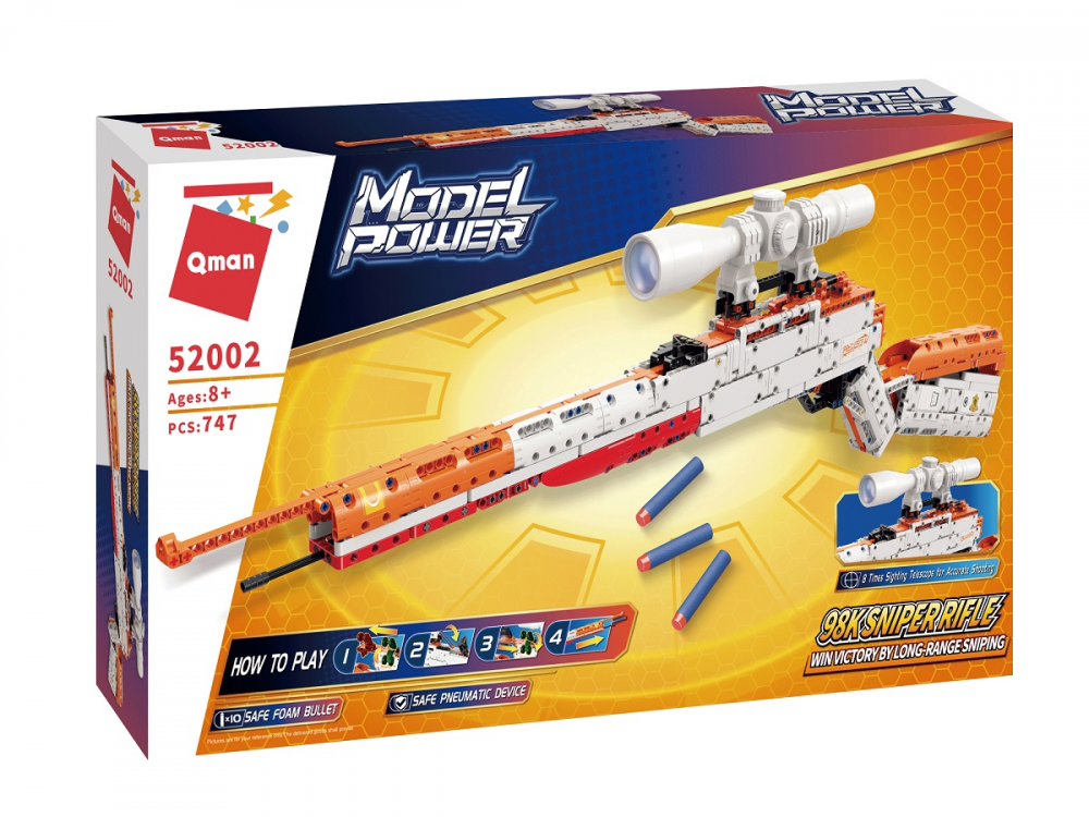 QMAN® 52002 | lego-technic-kompatibilis építőjáték | 747 db építőkocka | Mauser 98k ismétlőpuska– 8x-os nagyítású távcsővel, 10db szivacs tölténnyel