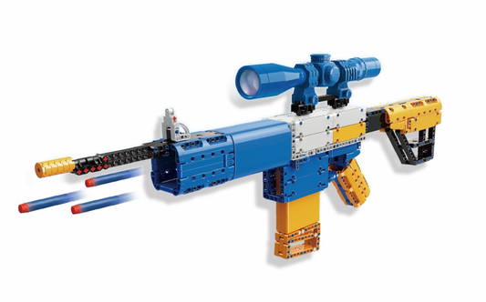 QMAN® 52005 | lego-technic-kompatibilis építőjáték | 629 db építőkocka | M4 gépkarabély automata puska – 8x-os nagyítású távcsővel, 2 tárral, 20db szivacs tölténnyel