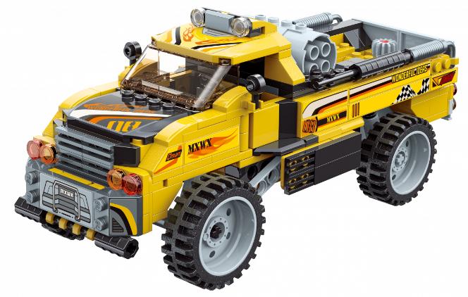 QMAN® 42108 | lego-kompatibilis építőjáték |  637 db építőkocka | 3-az-1-ben Csőrös kamion, Pick-up vagy Cross-autó – felhúzhatóak